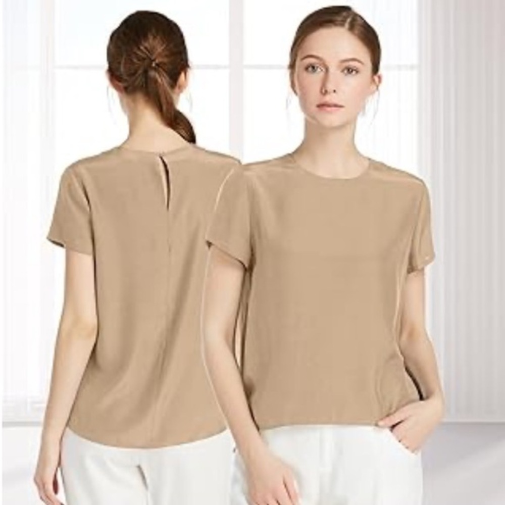 NWT Lilysilk Silk T Shirt Tunic Blouse xL. Tan
